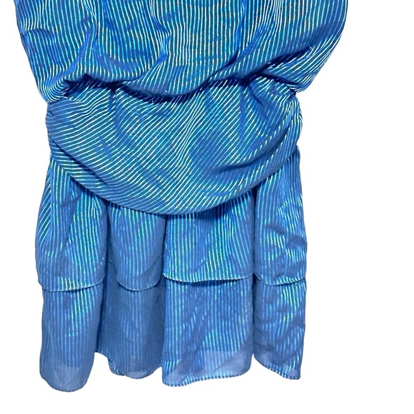 Vintage 80’s Valley Girl Style Mini Dress Black with Shiny Blue Stripes Sz 6 - Picture 6 of 14